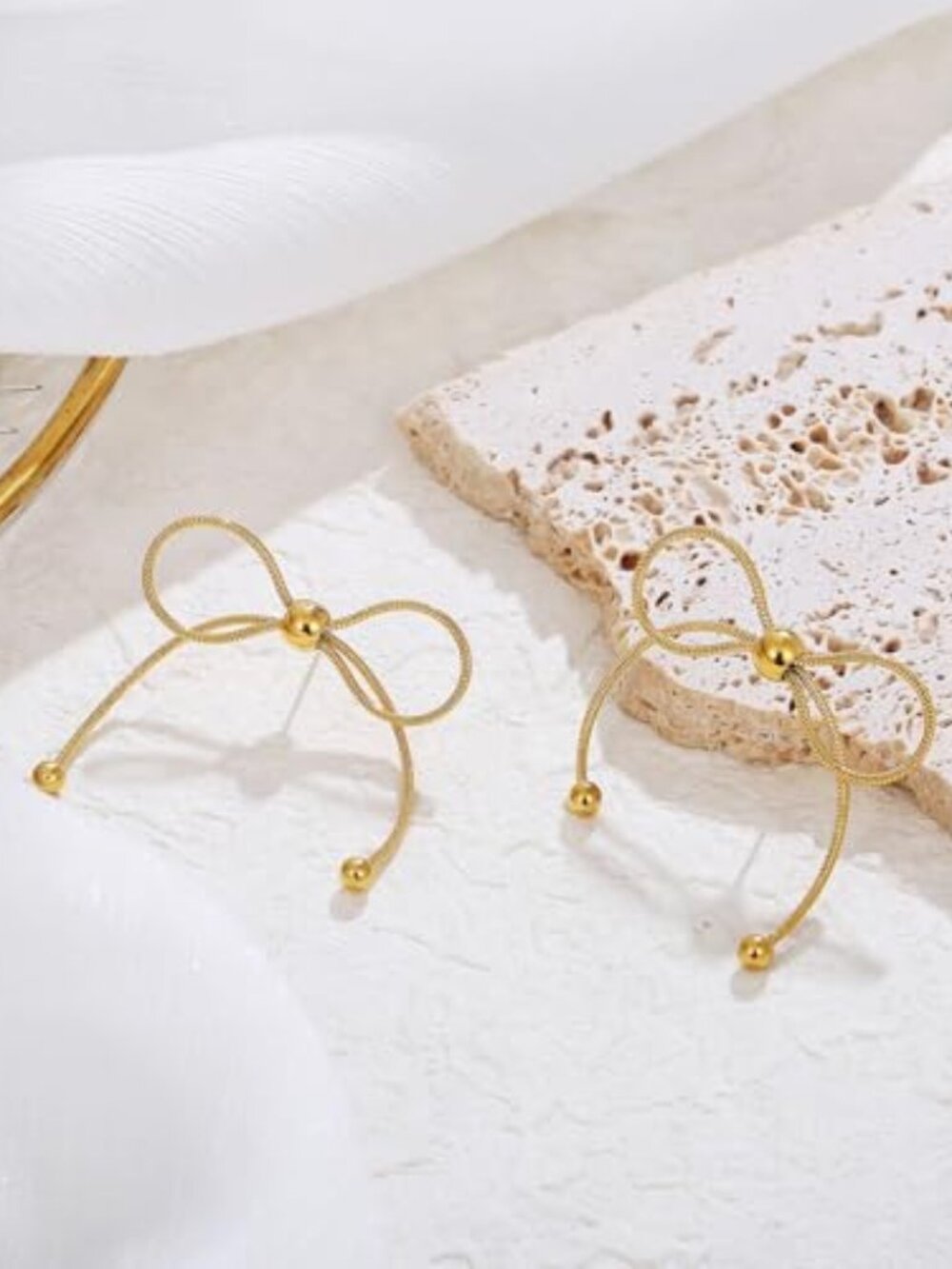 14K Gold Plated Bow Stud Earrings for Women - Hypoallergenic Dainty Minimalist